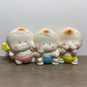 Triplet Babies Coin Bank Kawaii Hear See Speak No Evil 1990s Ceramic
